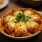 Baked Shotgun Shells with melted cheese and parsley, ready to serve.