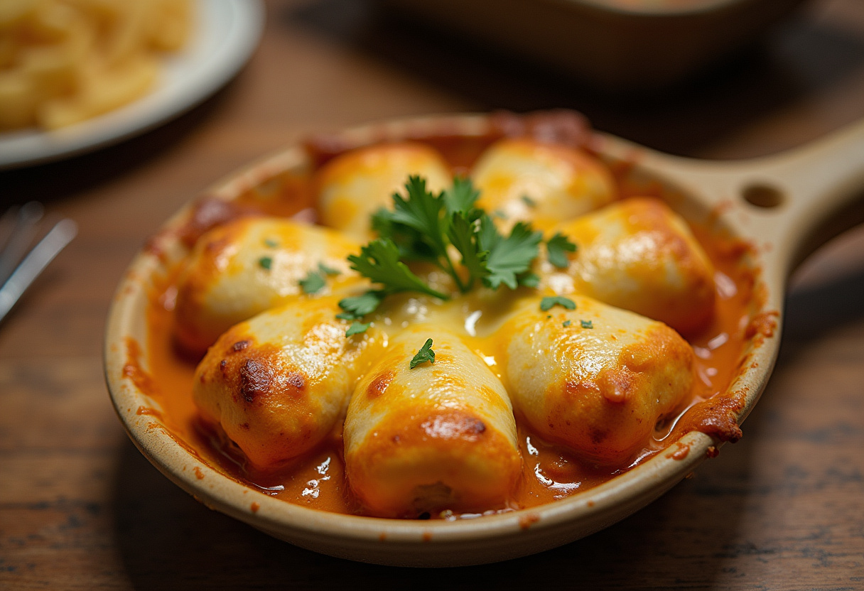 Baked Shotgun Shells with melted cheese and parsley, ready to serve.