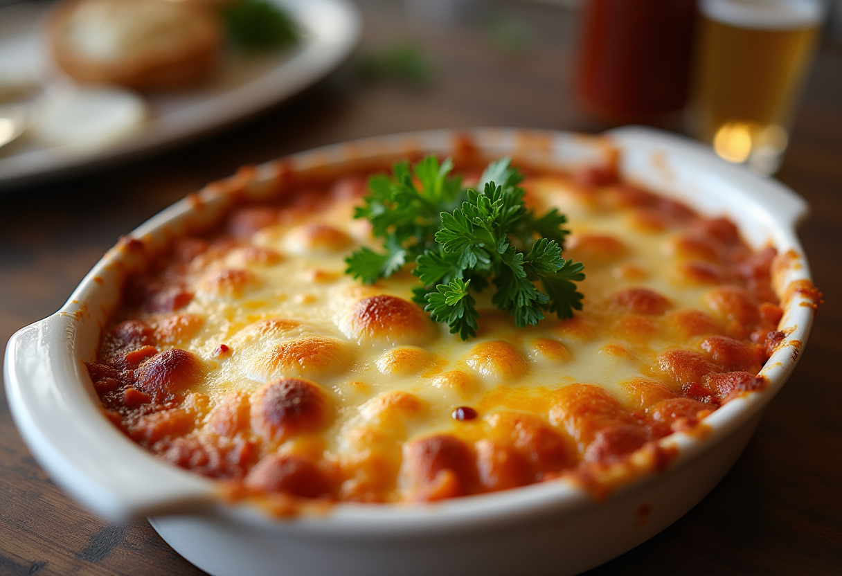 Baked Shotgun Shells with melted cheese and parsley, ready to serve.