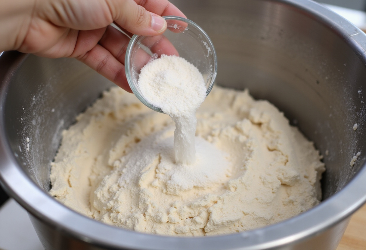 Measuring yeast for a bread machine recipe.
