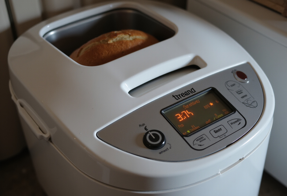 Setting the timer on a bread machine for baking bread.