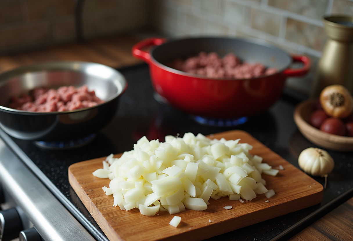 Ground beef browning in a pot for easy Taco Soup recipe.