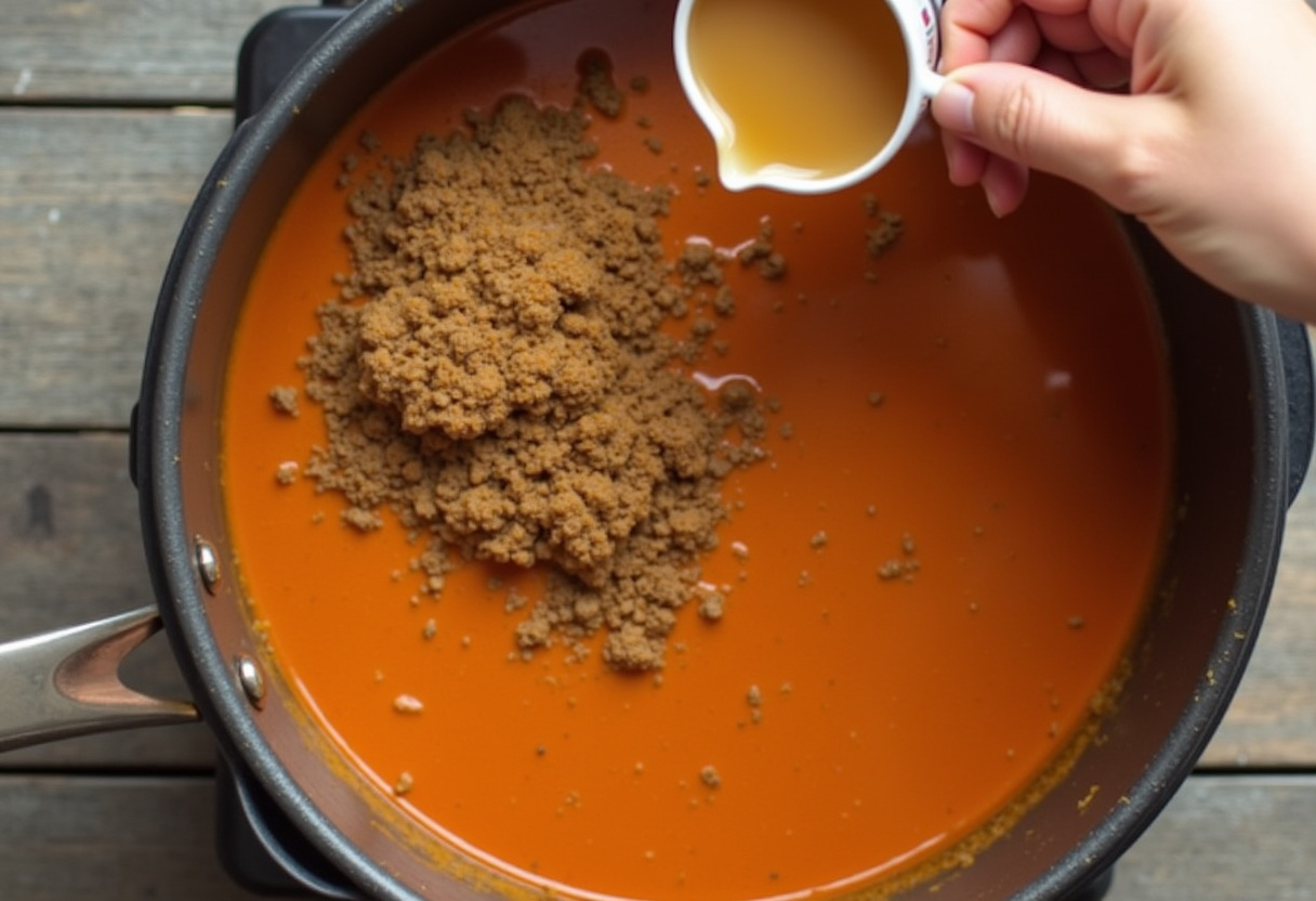 Mixing taco seasoning and beef broth into the Taco Soup.