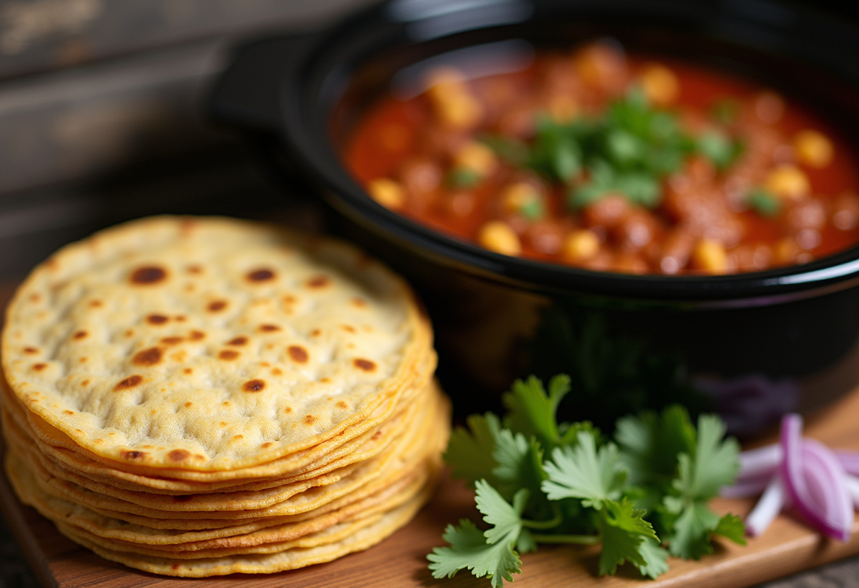 Corn tortillas and garnishes prepared for serving Birria.