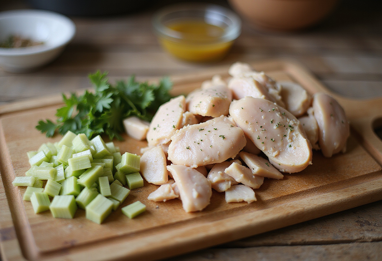 Prepared ingredients for homemade chicken bread recipe.