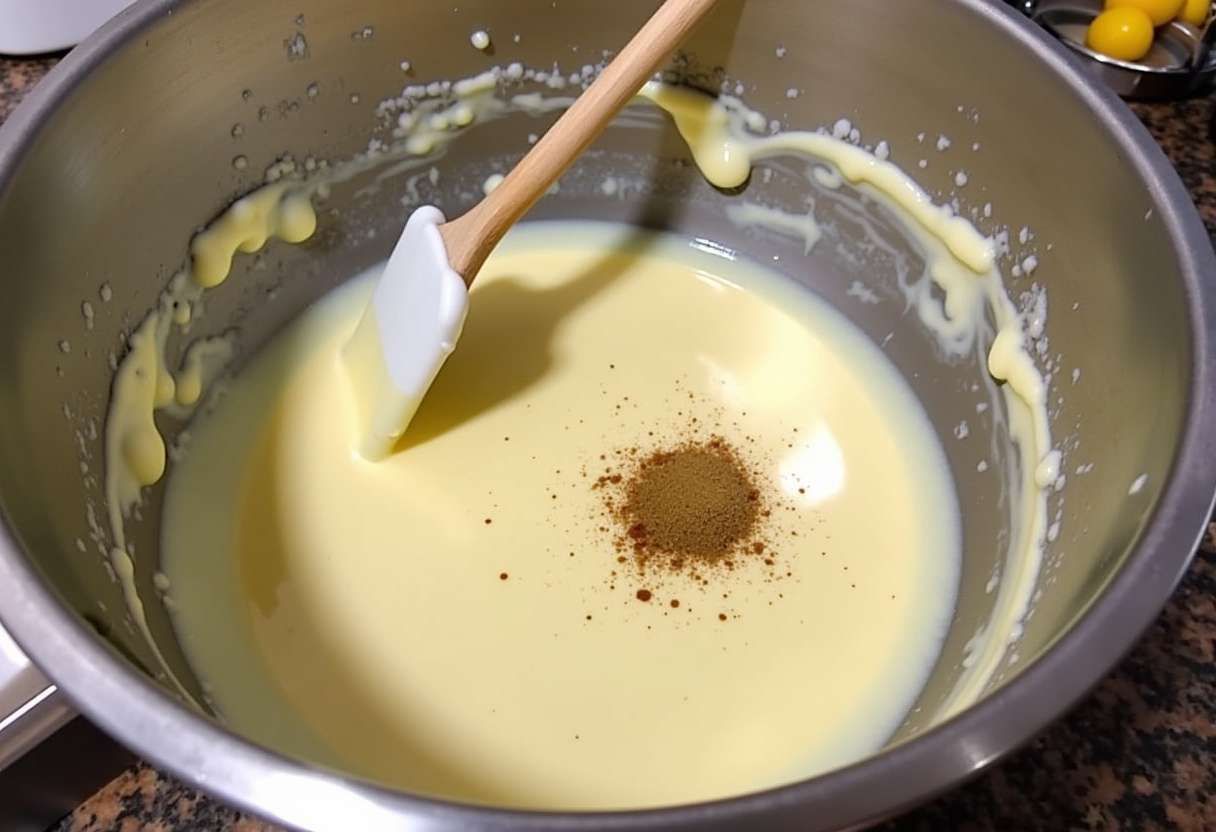 Mixing the sauce for delicious homemade chicken bread.