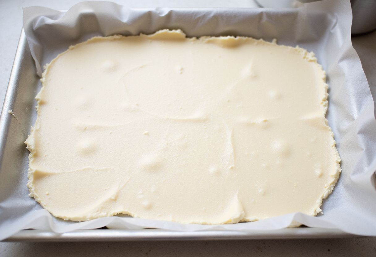 Thinly spread cottage cheese on parchment paper before baking into chips.