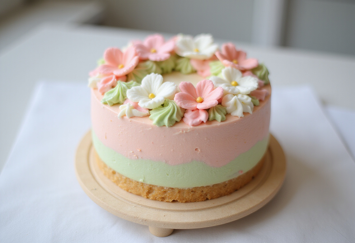 Finished ultimate bento cake with pastel frosting and sugar decorations.