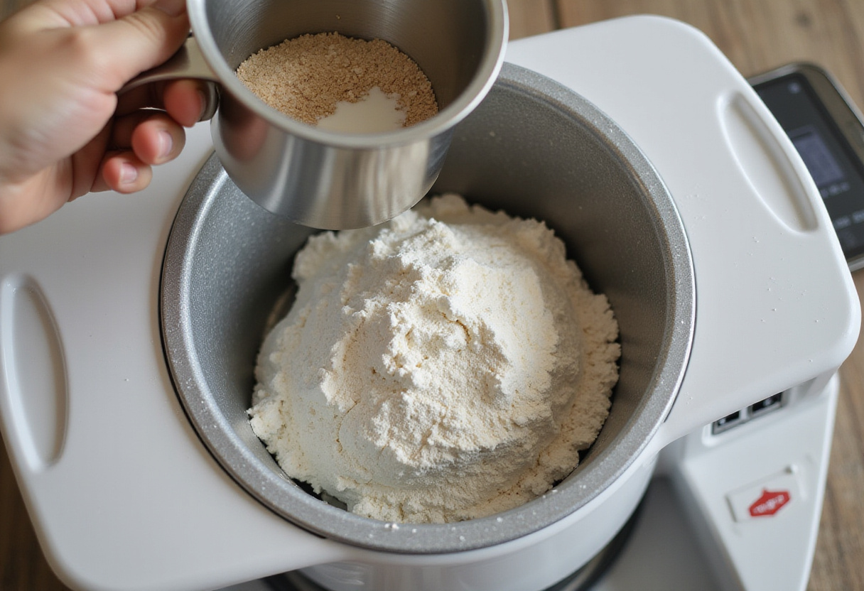 Ingredients being added to a bread machine for a unique bread recipe.