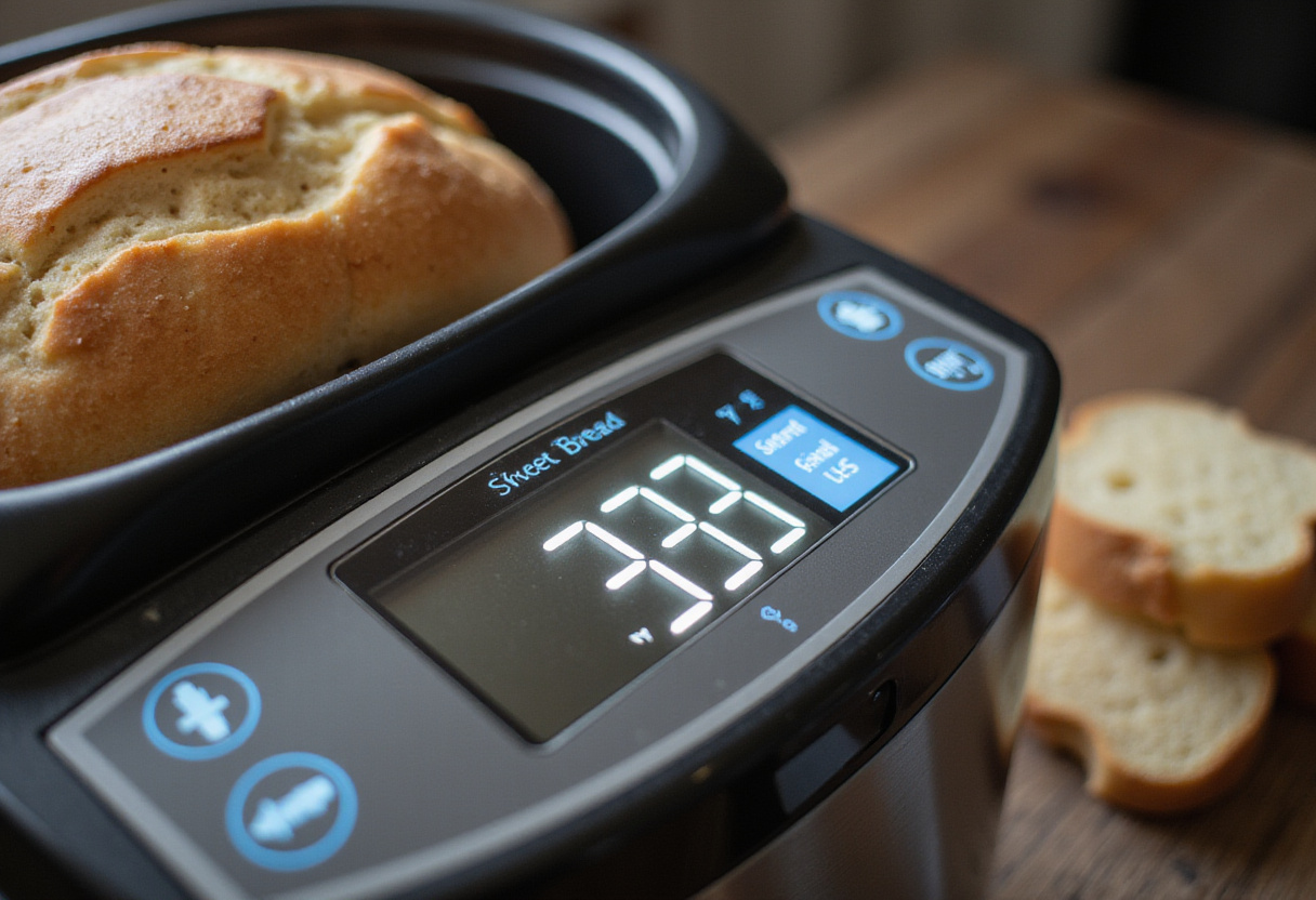 Bread machine being programmed for sweet bread setting.