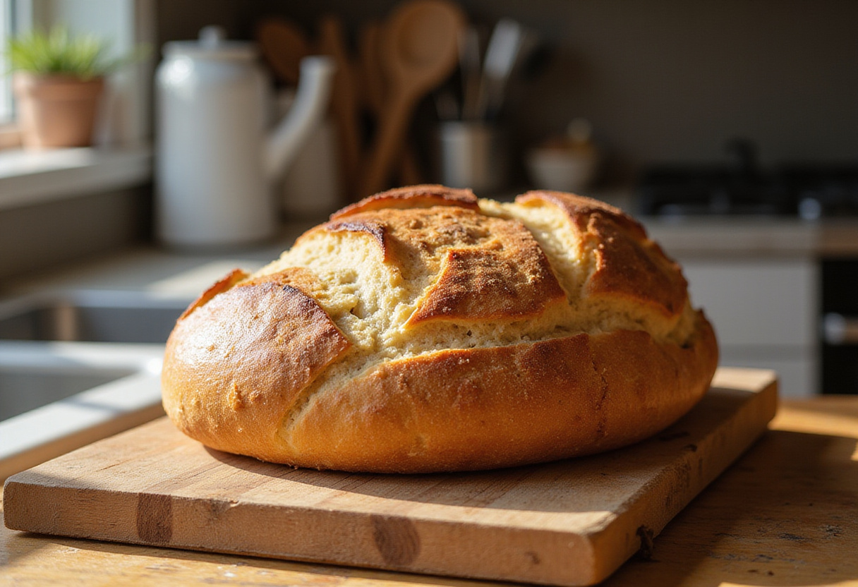 Perfectly baked batard bread, ready to slice and serve.