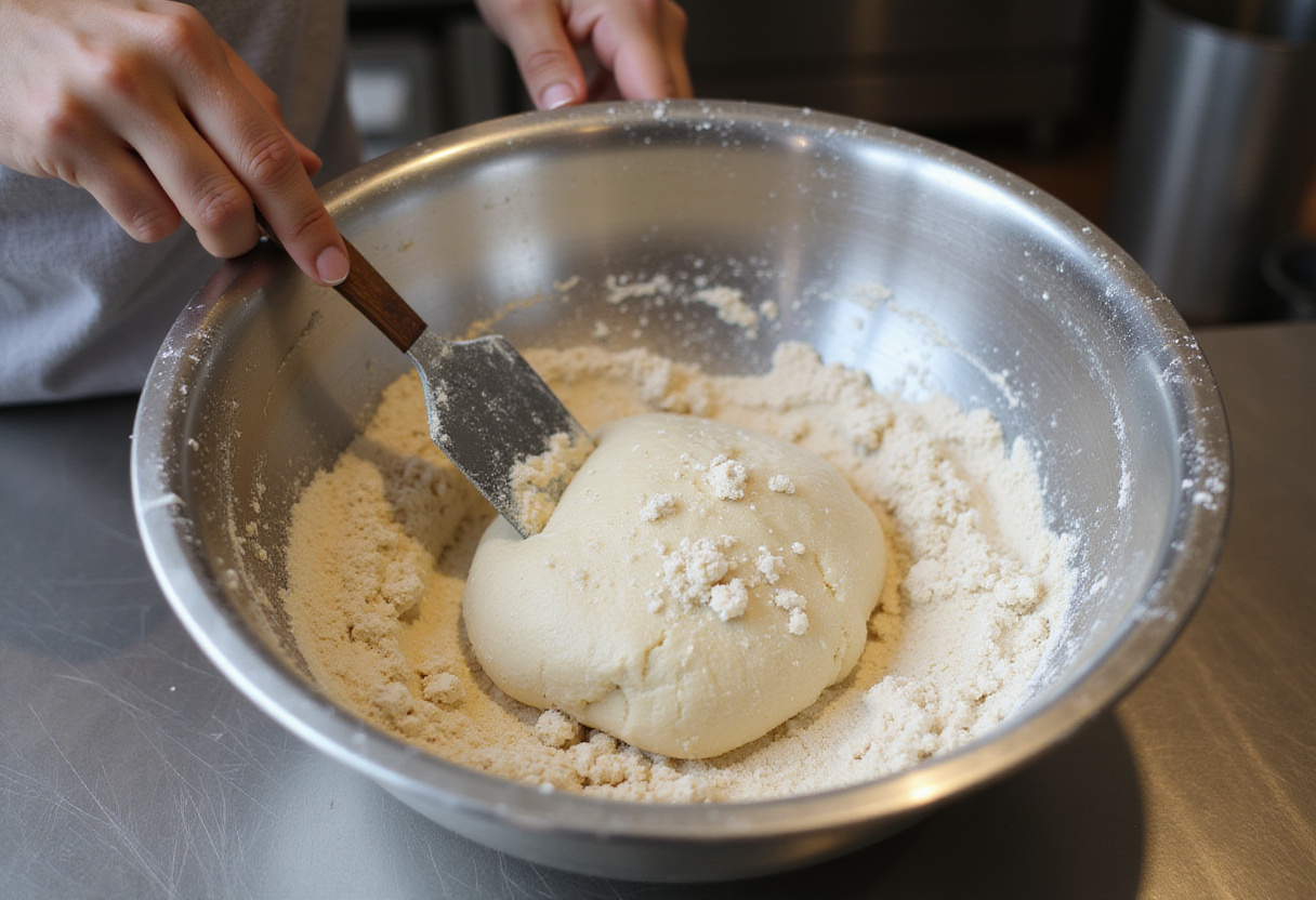 Mixing ingredients for batard bread dough.