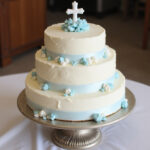 Exquisite baptism cake decorated with fondant, perfect for a special christening celebration.