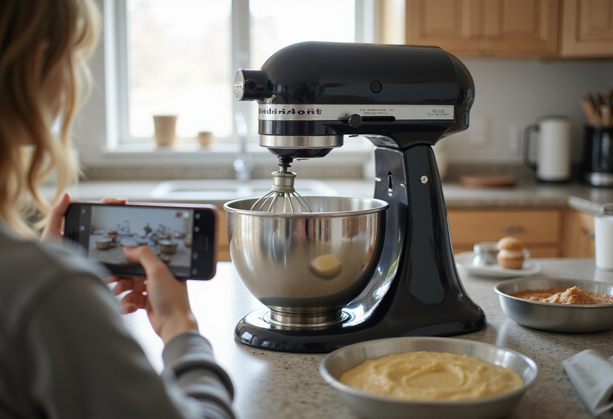 Cake batter being mixed in a stand mixer for making a special baptism cake.