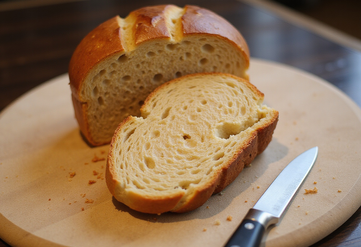 Freshly baked batard bread loaf with a perfect crumb.