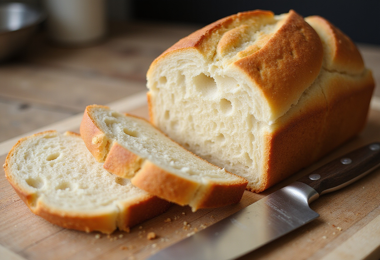 Freshly baked batard bread loaf with a perfect crumb.