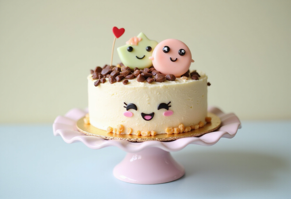 Finished and decorated bento cake on a cake stand.