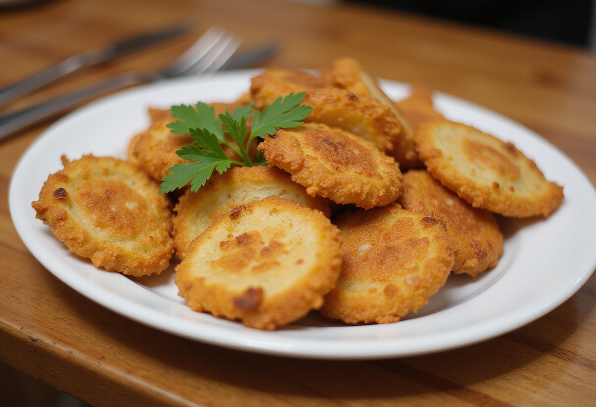 Delicious chicken bread slices garnished with parsley, ready to eat.