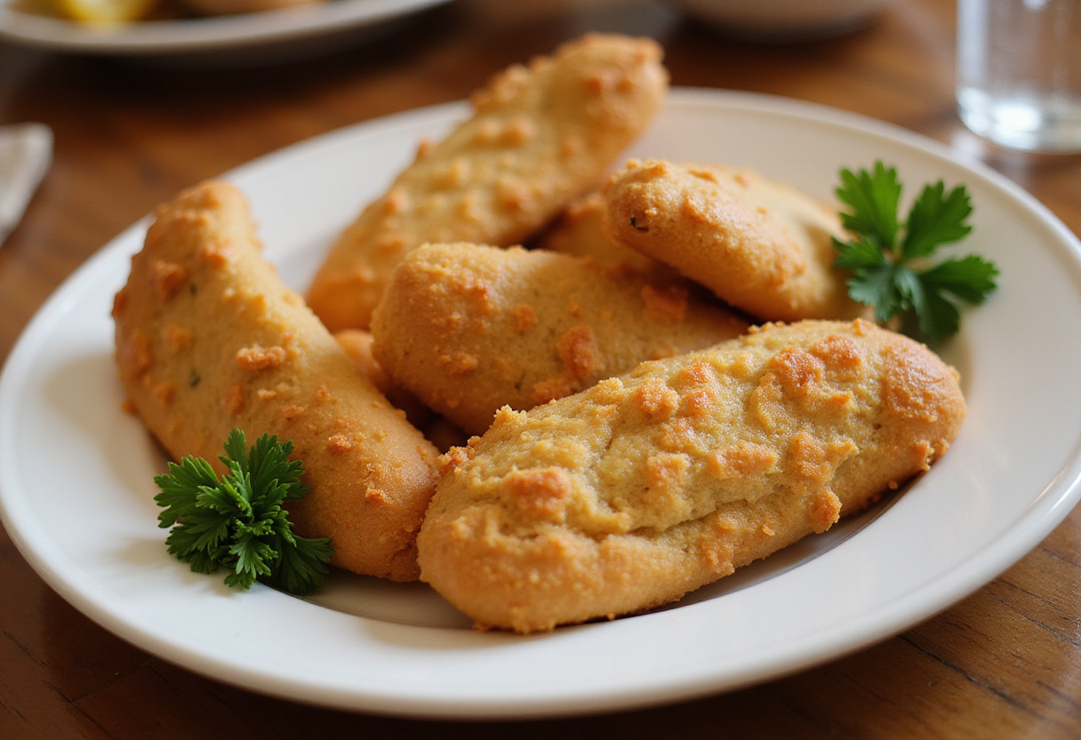 Delicious chicken bread slices garnished with parsley, ready to eat.