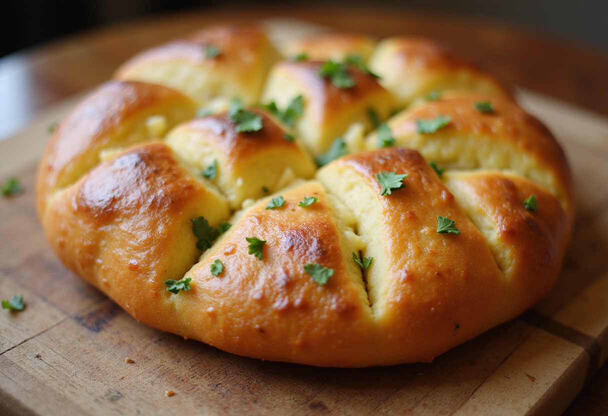 Finished Cunetto's Garlic Cheese Bread with melted cheese and parsley garnish.