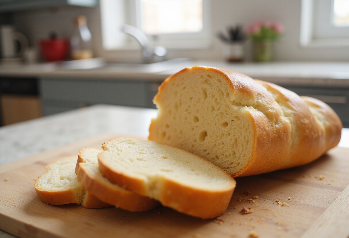 Sliced baguette bread ready for making Cunetto's Garlic Cheese Bread.
