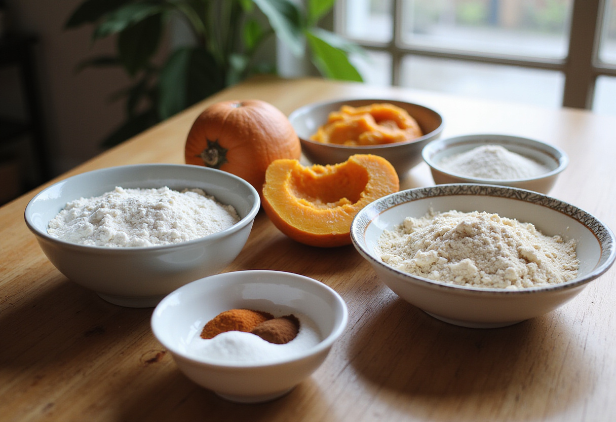 Ingredients for homemade Libby pumpkin bread recipe.