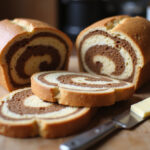 Freshly baked Marble Rye Bread slices with butter.
