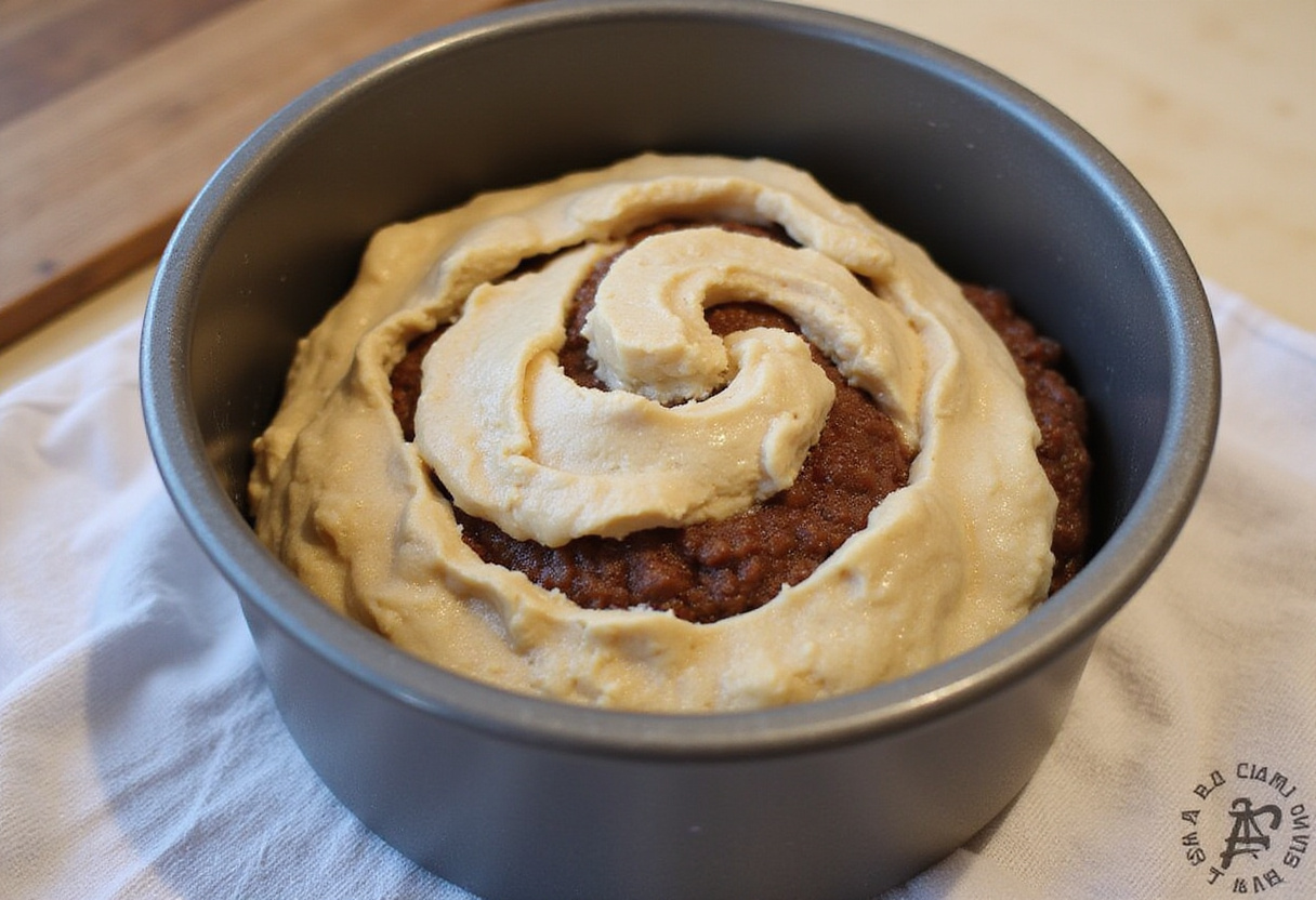 Marble Rye Bread dough in loaf pan ready for baking.