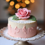 Finished Princess Cake with marzipan rose, ready to be served.