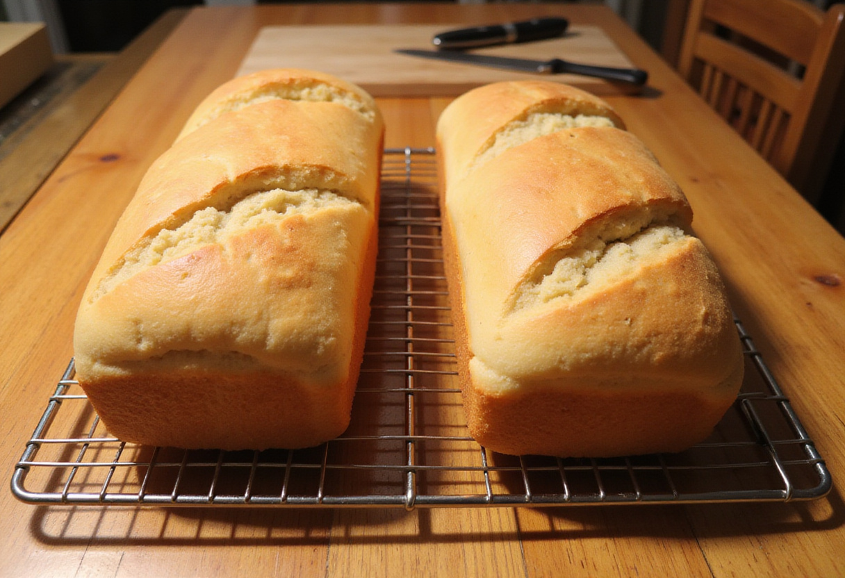 Freshly baked Reka bread cooling on a rack.