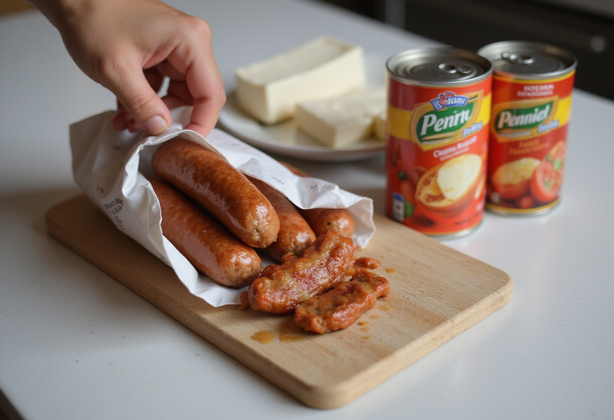 Ingredients for Rotel Cream Cheese Sausage Balls are being prepared.
