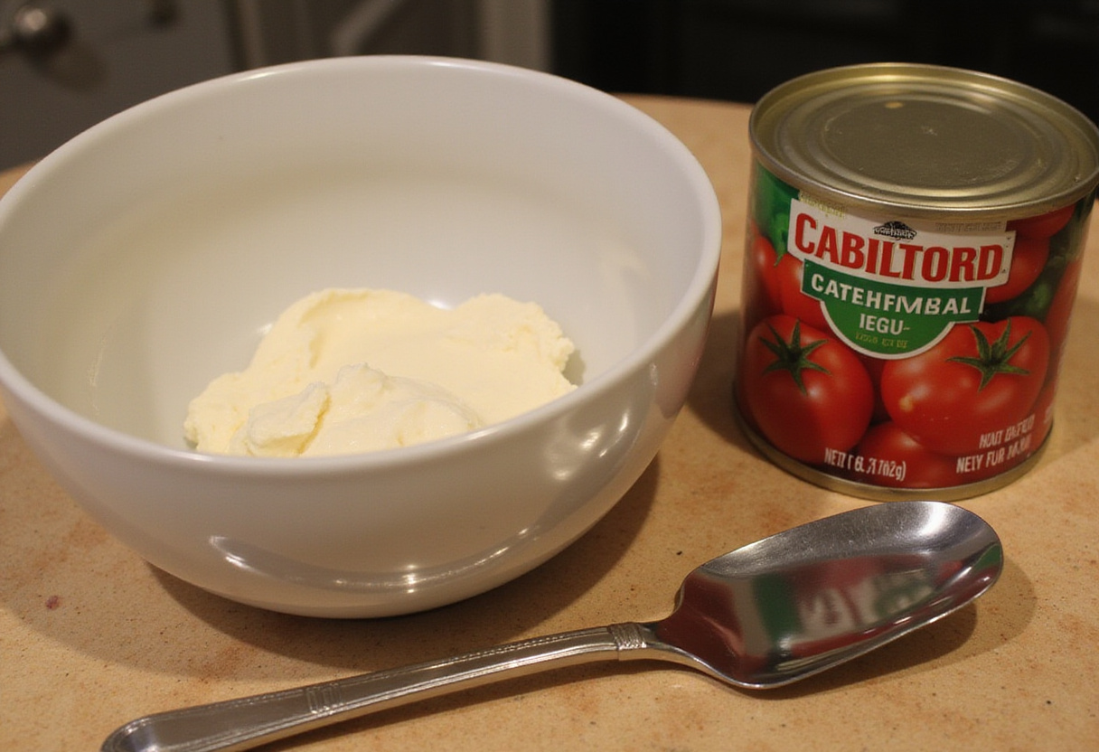 Cream cheese softening with Rotel tomatoes for Rotel Cream Cheese Sausage Balls recipe.