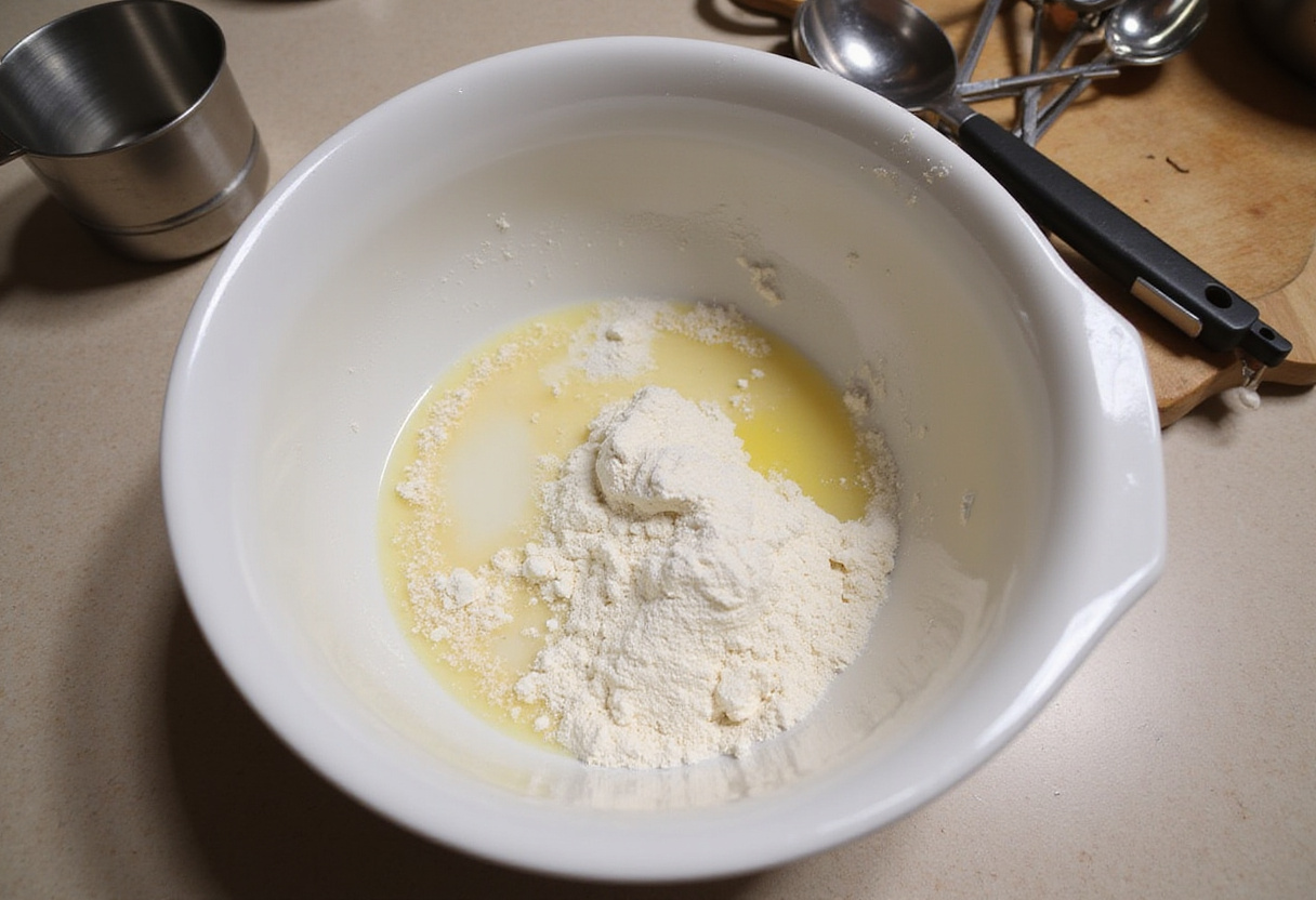 Ingredients for sourdough bread bowl recipe ready to mix.