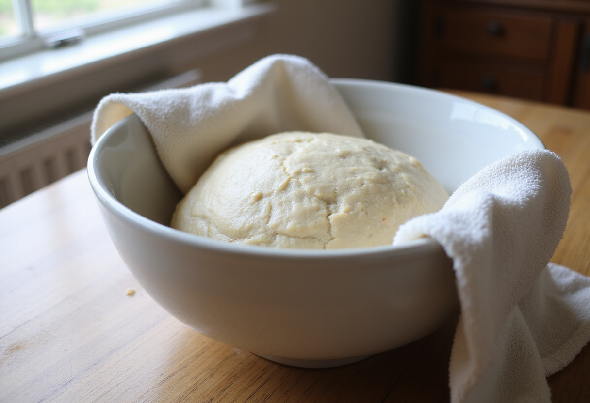 Sourdough bread dough proofing in a bowl.