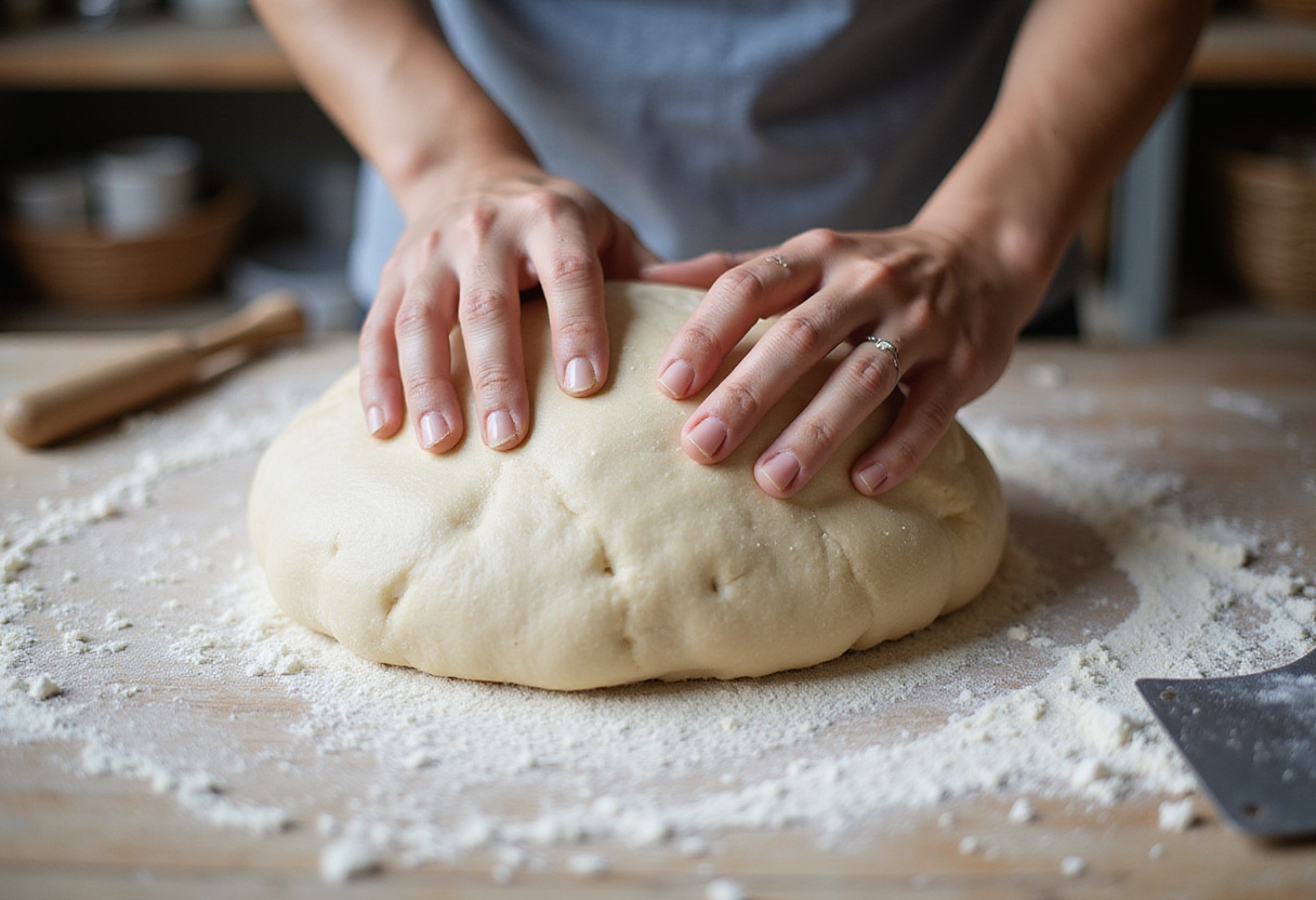 Shaping sourdough bread dough for bread bowls.