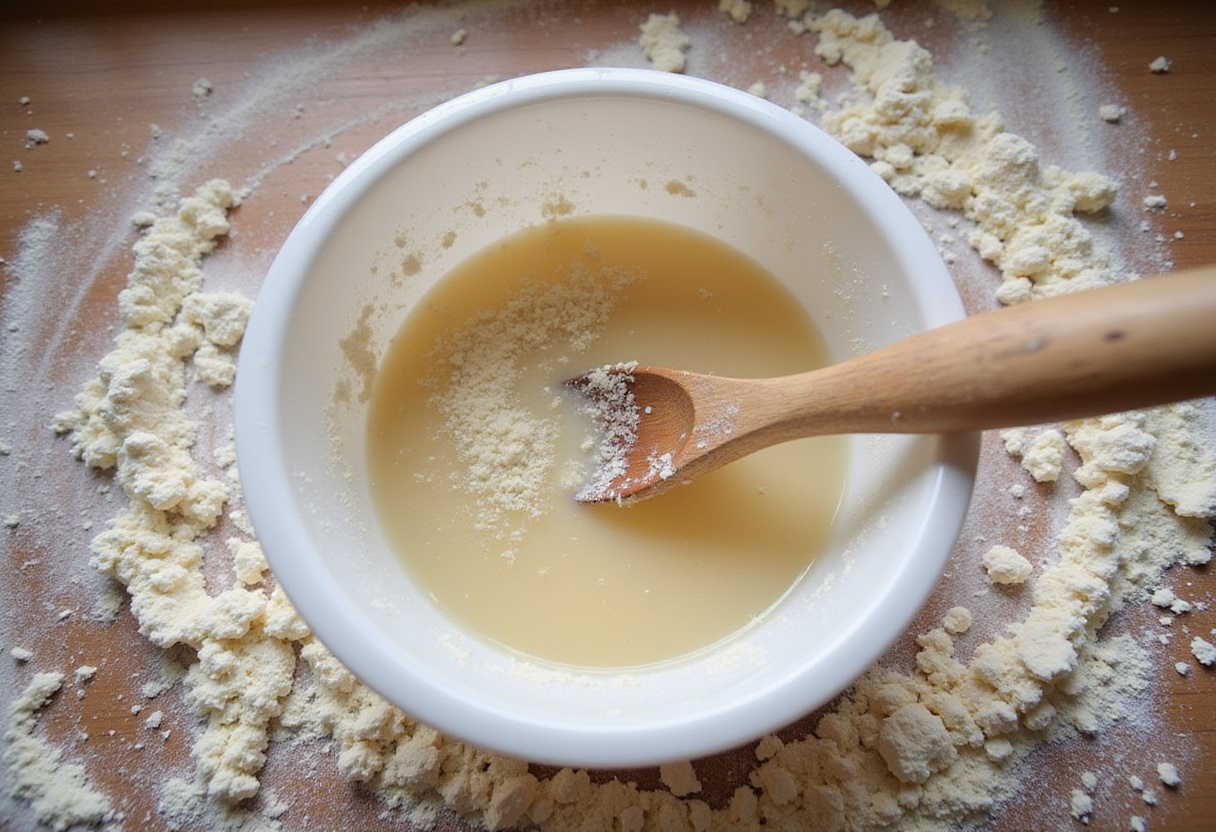 Activating yeast in warm water for homemade sub bread recipe.