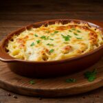 Delicious baked cream cheese spaghetti casserole served on a plate, showcasing the perfect blend of flavors and textures.