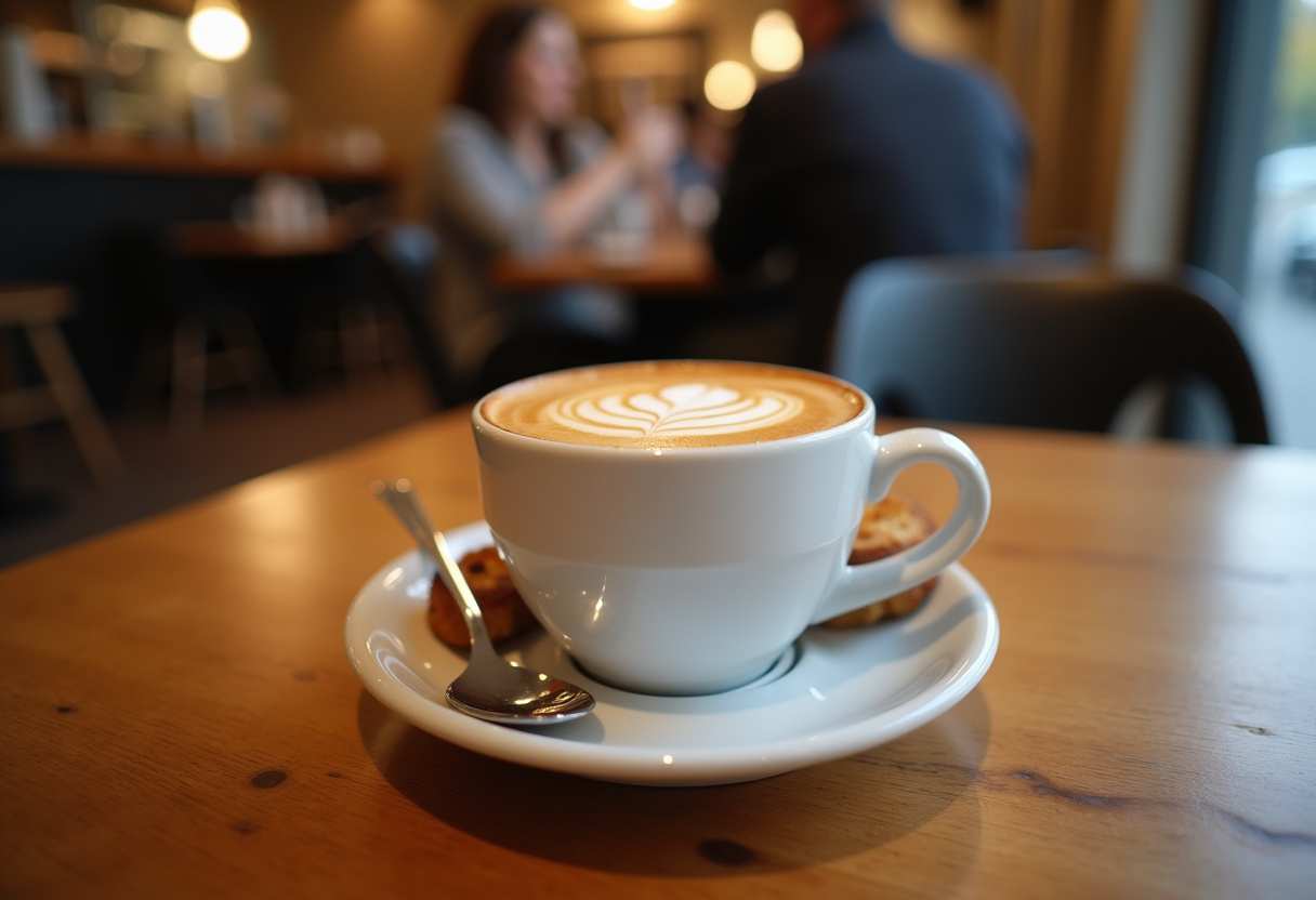Perfectly served Banana Bread Latte in a café with banana bread slice, ideal for brunch enthusiasts.