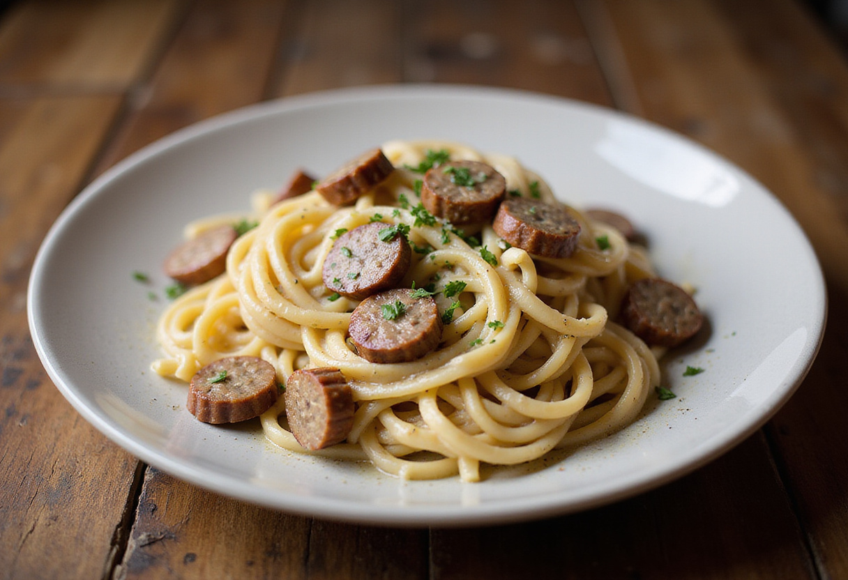 Delicious Cajun Smoked Sausage Alfredo Pasta dish presented in an inviting manner, showcasing creamy texture and savory sausage for food lovers.