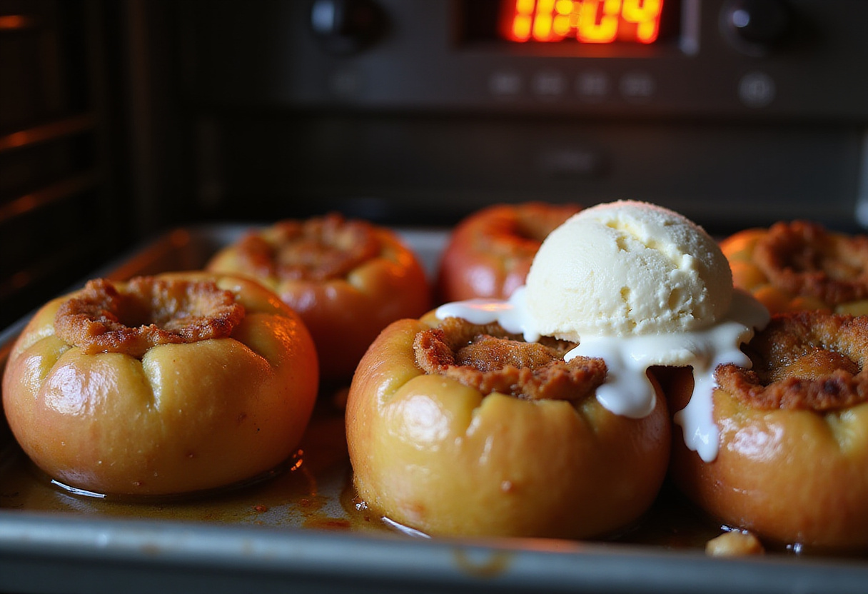 Beautifully baked Cheesecake Stuffed Baked Apples freshly out of the oven, showcasing a golden color and perfect texture.