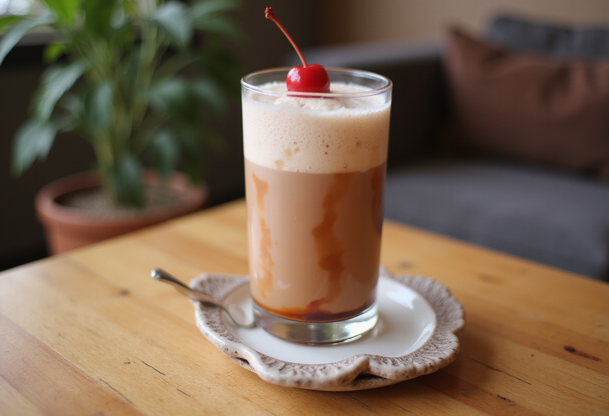Final presentation of Delicious Cherry Earl Grey Milk Tea with cherry garnish, perfect for hot or iced enjoyment.