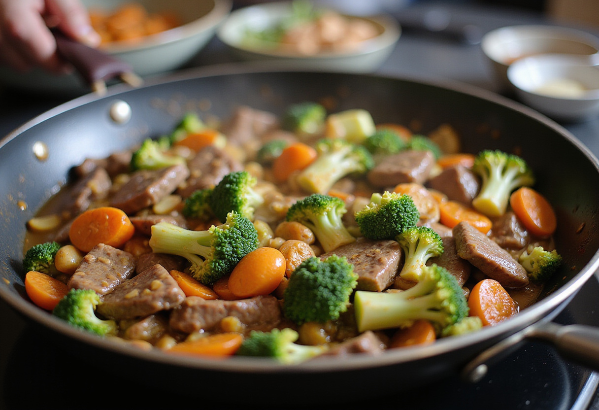 Final presentation of Easy Beef and Broccoli Recipe on a plate, garnished and ready to serve, appetizing and visually appealing meal.