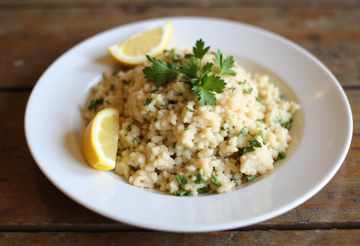 Delicious Greek Lemon Rice dish ready to serve, showcasing a vibrant plate garnished with herbs and lemon, perfect for any occasion.