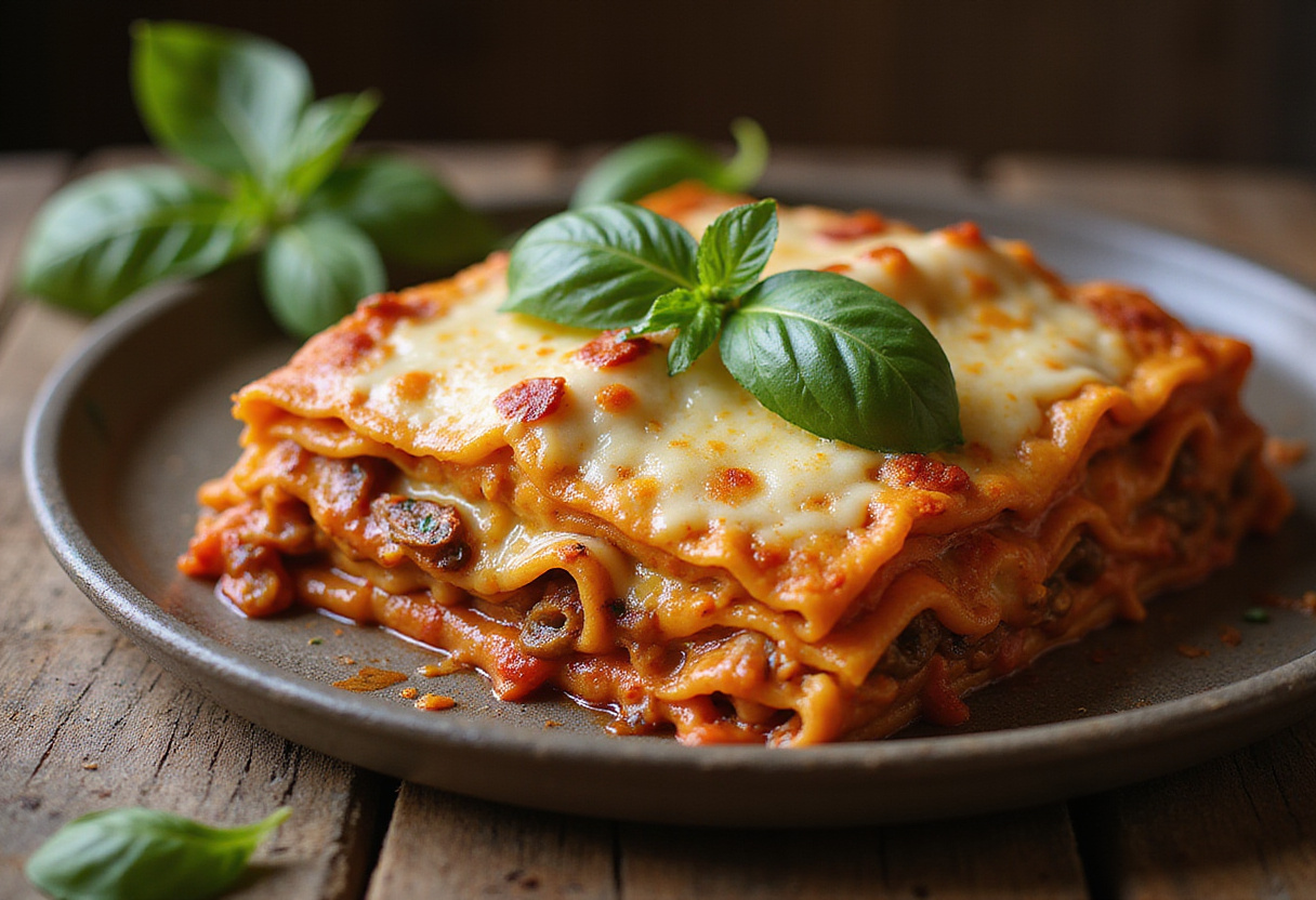 delicious baked Maggiano’s Lasagna, appetizing golden layers ready to enjoy