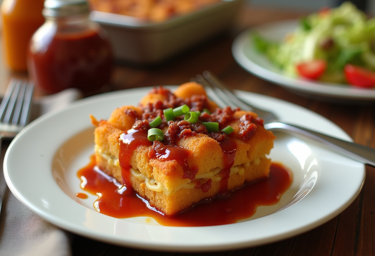 Delicious Loaded BBQ Bacon Tater Tot Casserole served as a perfect comfort dish.