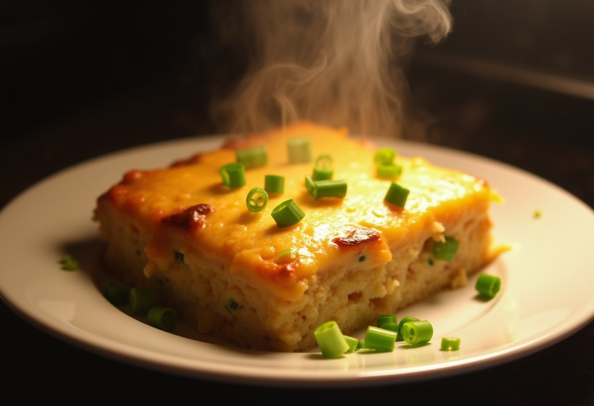 Freshly baked Loaded BBQ Bacon Tater Tot Casserole served hot with garnishes.