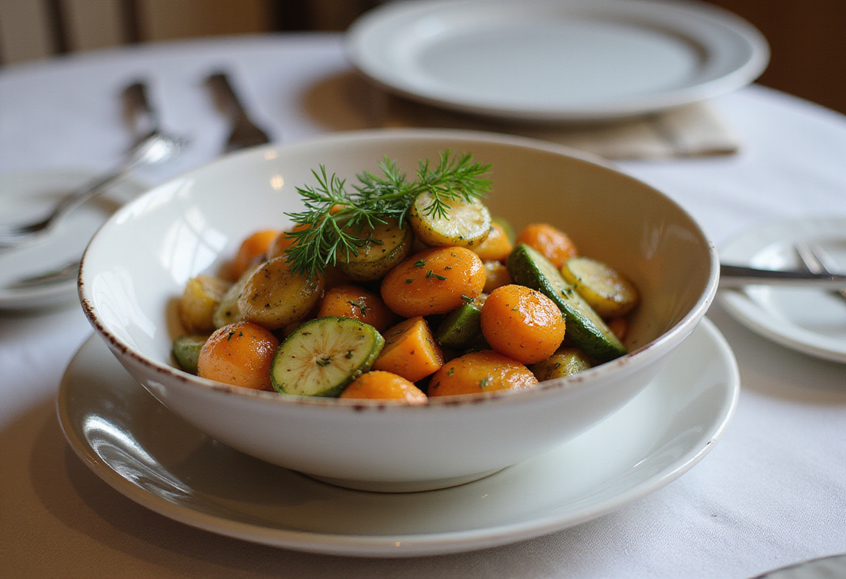 Serving marinated cucumbers, onions, and tomatoes in a bowl, perfect for summer meals.