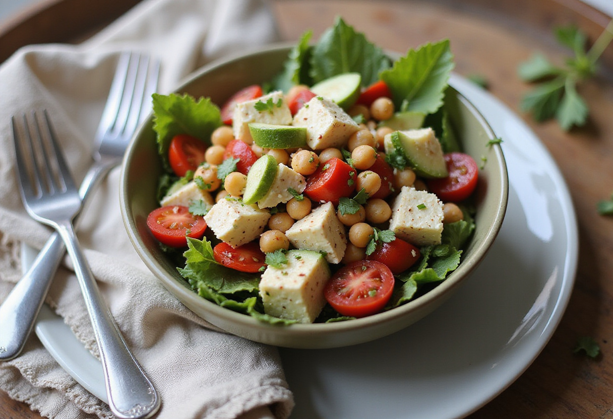 Delicious Mediterranean Chickpea Feta Salad displayed in a bowl, highlighting the colorful ingredients and freshness for a perfect healthy meal.