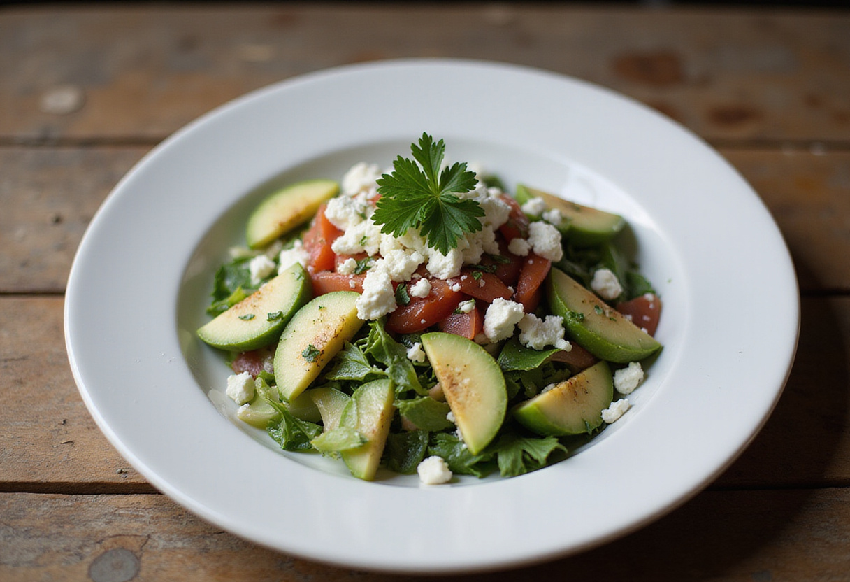 Plating Mediterranean Chickpea Feta Salad with feta cheese and herbs for an appetizing presentation.