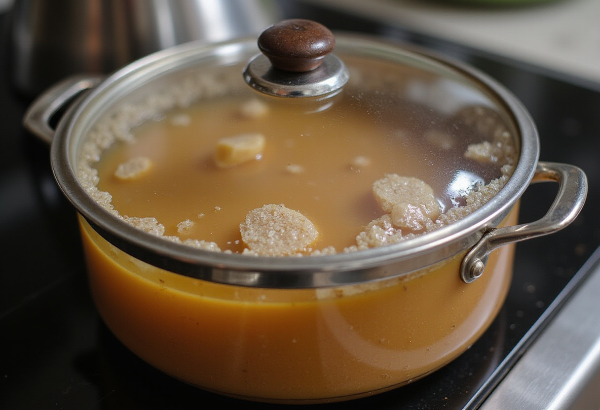 Simmering pot roast covered with a lid on the stove for a quick and tasty meal preparation.